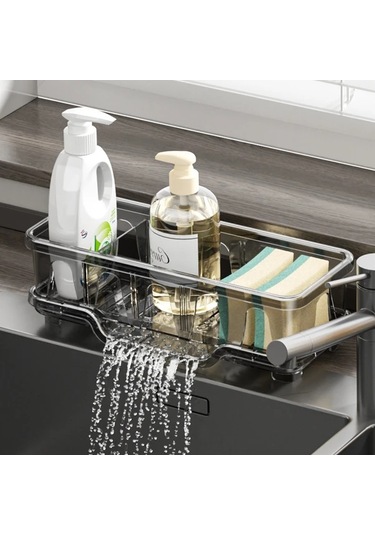 Elmpaly Şeffaf Lavabo Organizerı Süngerlik Sabunluk Bulaşık Fırçası Yer Temizleyici Askısı Şeffaf Beyaz