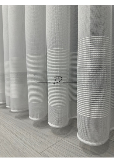 Tül Perde Bantlı Şerit Anotella Desen Lüx Armür 3 Farklı Renk Seçeneği Ekru-gümüş Şerit Çok Renkli