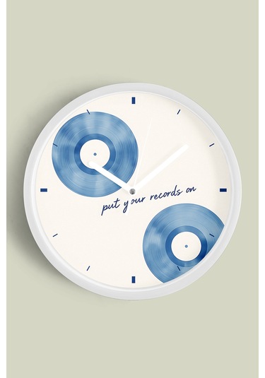 Soyut Müzik Plak Tasarımlı Modern Duvar Saati - 30cm - Önü Camlı Beyaz Kasa - Sessiz Mekanizma Beyaz