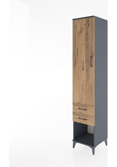 Hyperion Dolap 2 Raflı 2 Çekmeceli Tek Askılı 44x44x221 Antrasit-çam Antrasit