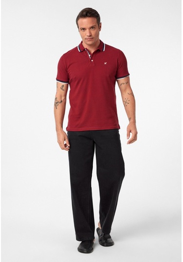 Javeir Erkek Regular Fit Çizgi Detaylı Polo Yaka T-shirt Bordo