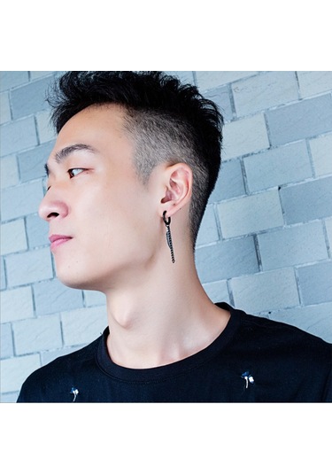 Ehediye Chavin Çelik Sallantılı Kartal Tüyü Bayan Erkek Küpe Ef37Sy Siyah