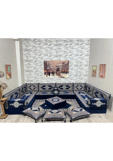 Coton Şark Köşesi 20cm Yüksekliğinde Minder Takımı Lacivert