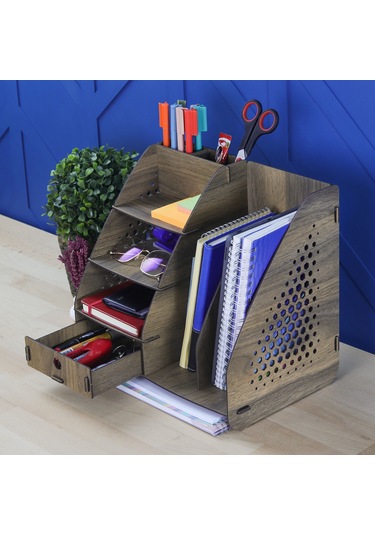 Focus Hexa Çekmeceli A4 Evrak Rafı Masaüstü Organizer Ceviz Renk