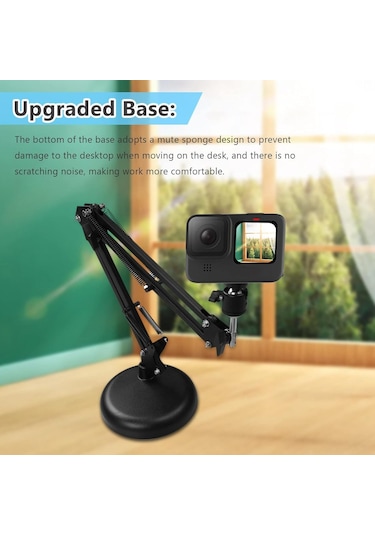 Moveevo Yükseltilebilir Dairesel Tabanlı Web Kamerası Stantı - Abs+alüminyum, 1/4 İnç Vida Adaptörü Ve Telefon Tutucusu Dahil