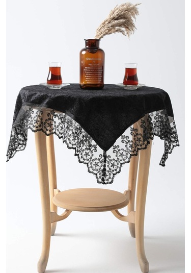 Favora Fatih Güpürlü Kadife Fiskos Örtüsü Siyah