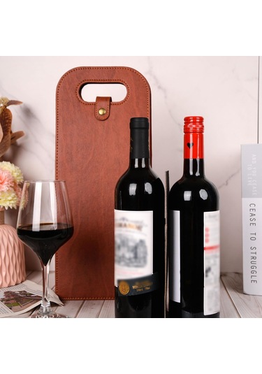 Kangvka İki Şişe Taşıma, Pu Deri, Taşınabilir, Kırılmaya Dayanıklı, Piknik Ve Özel Günler İçin Sarımsak Çantası Çok Renkli