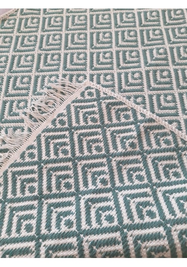 Pamuklu Cotton Kilim Çift Taraflı Yıkanabilir Dekoratif 80x150 - Mint V2 Siyah - Beyaz