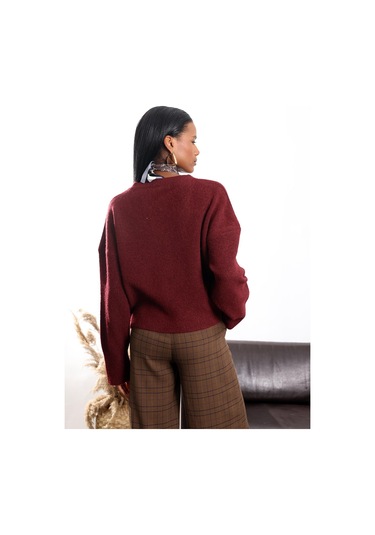 5in1Canpolat Bordo V Yaka Triko Kazak 7037 Bordo