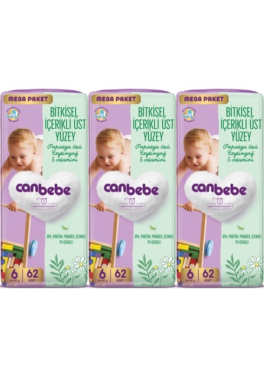 Canbebe Bebek Bezi Beden:6 15-27kg Exstra Large 186 Adet Mega 6 Numara