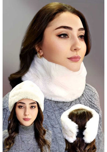 Tezzgelsin Kadın Vegan Kürk Boyunluk Bandana Beyaz