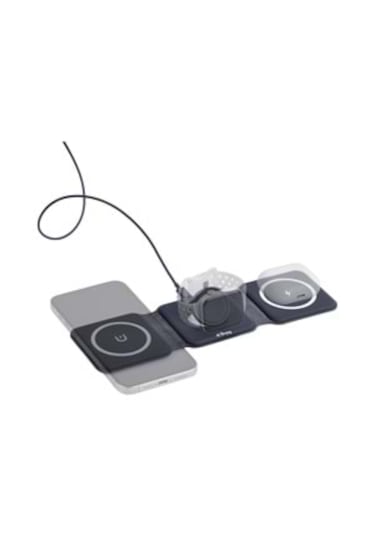 W07b Siyah 3 İn 1 Manyetik Kablosuz Şarj Standı İphone, Airpods Uyumlu