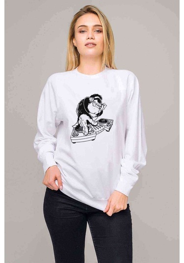 Arctic Monkey Baskılı Beyaz Kadın Sweatshirt