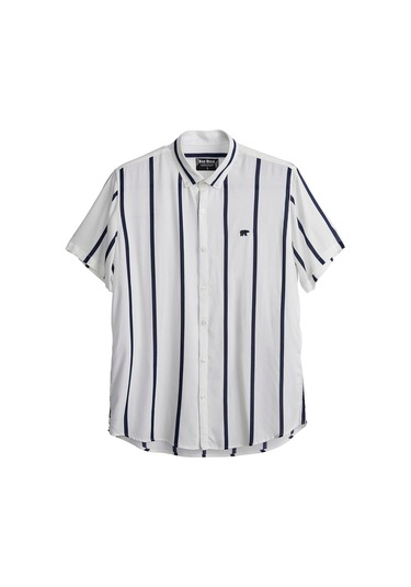 Bad Bear Sergio Erkek Beyaz Çizgili Kısa Kollu Gömlek Beyaz