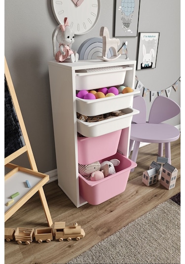 %100 Mdf - Medium Mono 5 Sepetli Oyuncak Dolabı Pembe