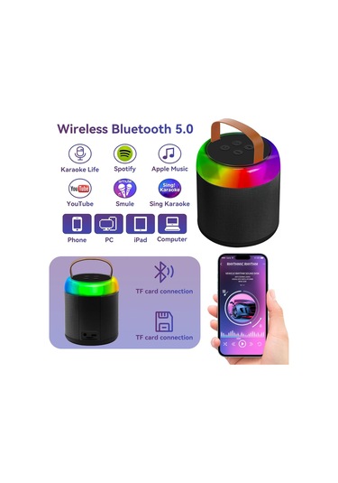 Ruicoo Ev Ktv İçin Taşınabilir Bluetooth Hoparlör - İki Mikrofonlu, Dsp Çip, Rgb Işık, Tf Kart Desteği Siyah