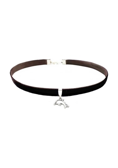 Kahverengi Kadife Kadın Yunus Balığı Choker Renkli