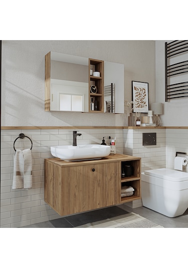 Lavabolu Mdf 95 Cm Çekmeceli Lotus Oval Lavabolu Dolap Atl Atlantik Çam