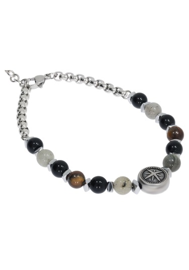 Erkek Deniz Temalı Doğal Taş Detay Çelik Bileklik Gümüş