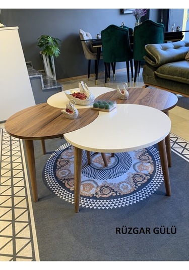 Orta Sehpa 4Lü Zigon Rüzgar Gülü Ceviz Krem