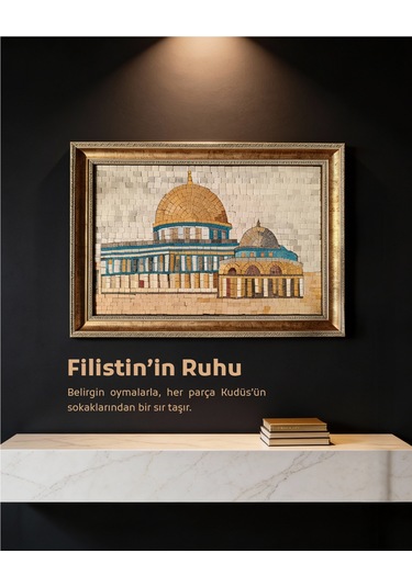 Sanatsal Mozaik Taş Paneli Kubbet-üs-sahra Altın Çerçeve P00050