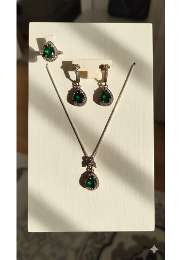 Zümrüt Gözyaşı Gümüş Set Bronz
