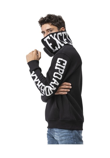 Cl605 Erkek Yarım Fermuarlı Sweatshirt "legendary" Kol Baskılı Ve Göğüs Logolu Kazak Siyah