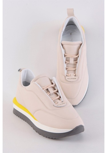 Balla Pudra Hakiki Deri Kadın Sneaker-Pudra