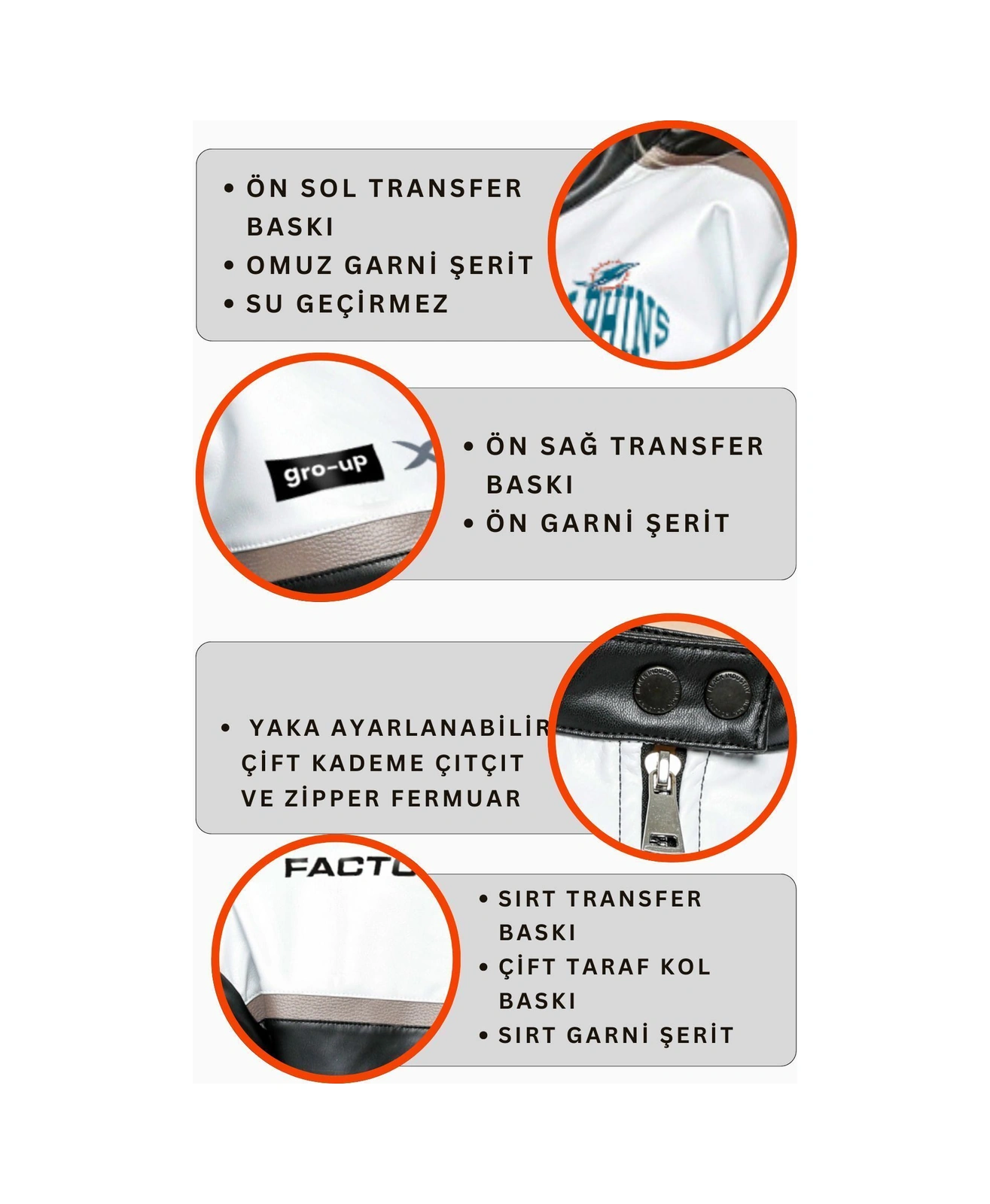 Kadın Oversize Baskılı Deri Şeritli Motorcu Montu Kısa Fermuarlı Yarışçı Ceketi Bomber Kolej Mont Gri