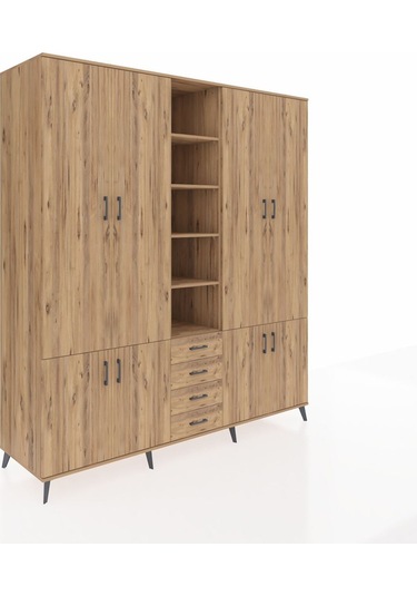 Kronos Dolap 17 Raflı 4 Çekmeceli 8 Kapaklı 220x59x243 Çam-çam/çam Atlas Çam/atlas Çam