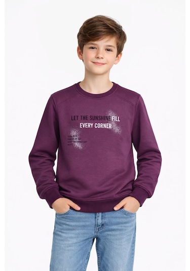 Baglan Erkek Çocuk Önü Arkası Baskılı Sweatshirt Bgl-st05231 Mürdüm