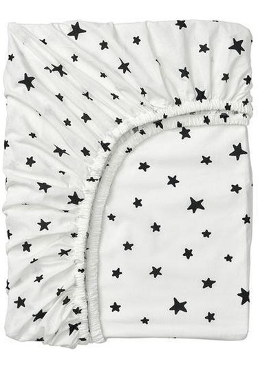 Çocuk Odası Lastikli Çarşaf 90x200 cm Ikea Beyaz-Siyah Yıldız Des