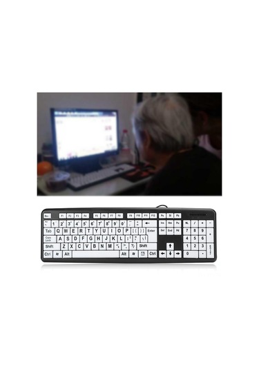Yaleker Kablolu Usb Gençlerin Klavyesi Büyük Harfli Göz Koruyucu 104 Tuşlu Dayanıklı Abs Malzeme Siyah Masaüstü Dizüstü Bilgisayarlar İçin