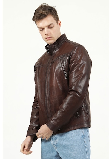 Kızıl Dericlub Sdx2020 Jumbo Gerçek Deri Erkek Mont Kızıl Kahve