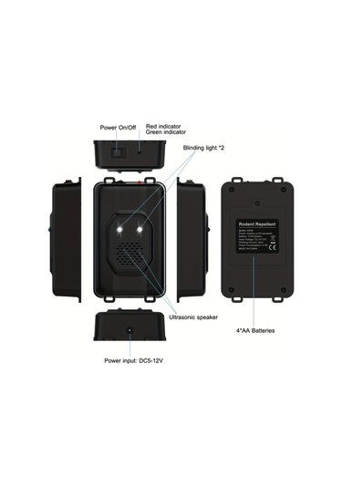 Motion003 Taşınabilir Ultrasonik Böcek Kovucu Siyah 3ü 1 Arada Dc Güçlü İç Dış Mekan Böcek Kemirgen Kovucu Pil Gerektirmez