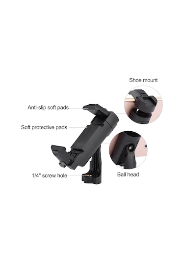 Moveevo Siyah Cep Telefonu Tutucu: 360 Derece Döner Top Kafa, Katlanabilir Tasarım, 1/4 İnç Vida Bağlantısı, Masa Üstü Tripod Uyumlu 60-85mm Genişlik Aralığı