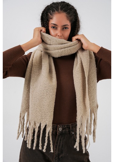 Kadın Yumuşak Dokulu Kalın Şal Atkı 15951 - A.bej Bej