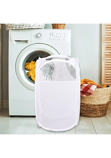 Suntek Çamaşır Sepeti Polyester Taşınabilir Elbise Beyaz