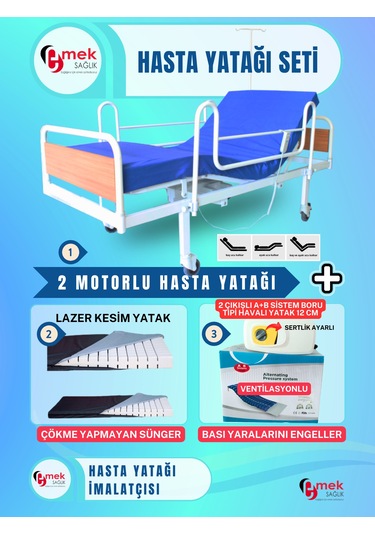 2 Motorlu Ekonomik Hasta Karyolası Lazer Kesimli Yatak Takım
