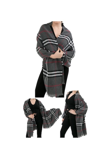 Yumuşak Dokulu Kışlık Desenli Atkı Omuz Şalı Füme