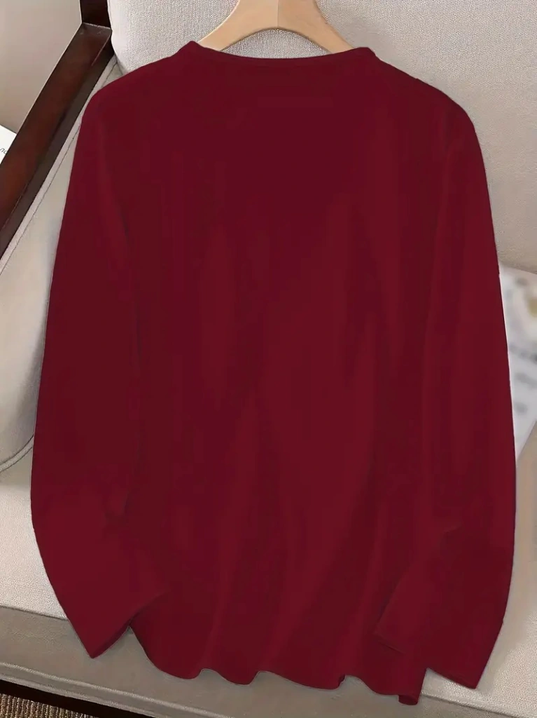 Nova Bazaar Kadın Uzun Kollu Bisiklet Yaka Yazı Baskılı Viskon Bluz Bordo