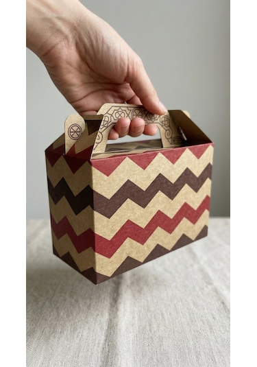 Tutmalı Zigzag Desenli Kraft Hediye Kutusu, Nikah-doğum Günü, But