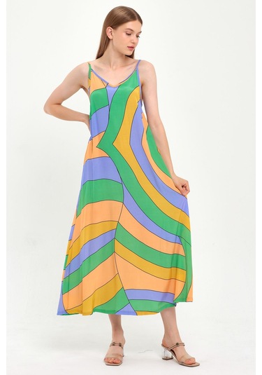 Askılı V Yaka Elbise B23-00150 sarı