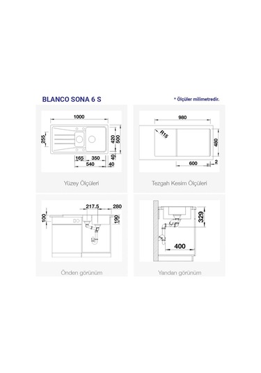 Blanco Sona 6S Granit Eviye. 1.5 Hazneli. Kaya Gri