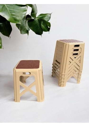 6 Adet Modern Orta Boy Plastik Mutfak, Banyo, Balkon Ve Bahçe Taburesi Krem