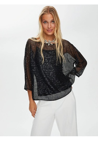 Faik Sönmez Payet İşli Rahat Form Kadın Abiye Bluz W26blz003 Siyah