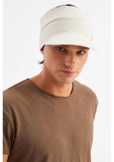 Erkek Uv Koruyuculu %100 Pamuklu Penye Tenis Golf Stil Vizör Şapka Siperlik - Tek Ebat / Bej Bej