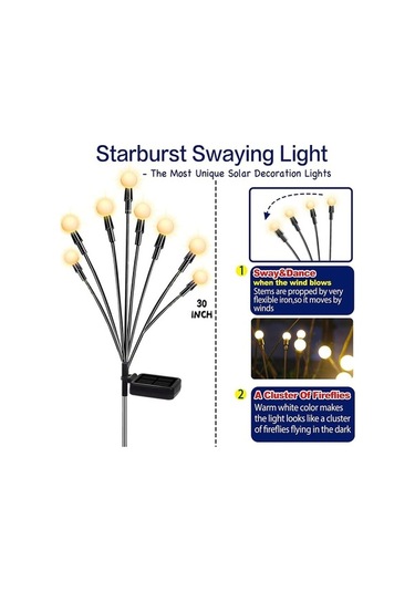 Ulzyvf Abs Çelik Güneş Panelli 8 Başlı Manuel/otomatik Bahçe Aydınlatma Siyah Siyah