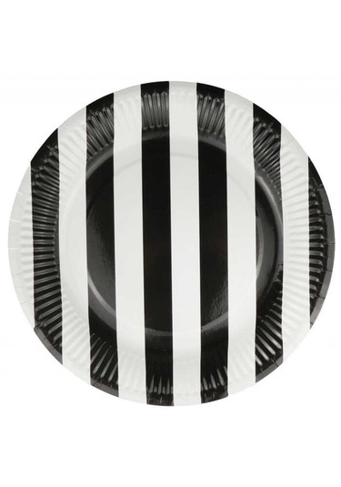 Tabak Karton Çizgili Siyah Beyaz 23 Cm Pk:8 +3