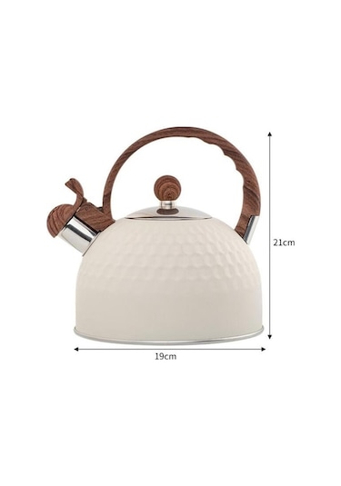 Xianwen Tcherchi Paslanmaz Çelik Ahşap Saplı Çaydanlık Beyaz Beyaz